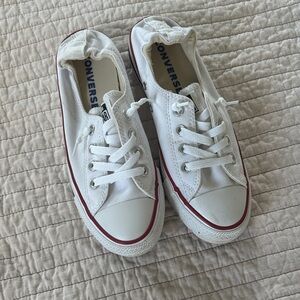 Converse White Canvas Sneakers with Red Trim
